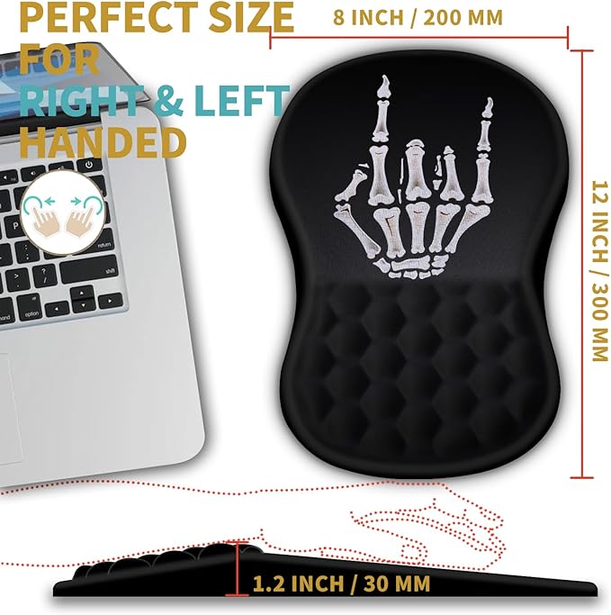 Hokafenle Ergonomic Mouse Pad Wrist Support with Massage Design, Wrist Rest Pain Relief Mousepad with Memory Foam&Non-Slip PU Base, Mouse Pads for Wireless Mouse & Desk (12x8 inch,Devil's Horn)