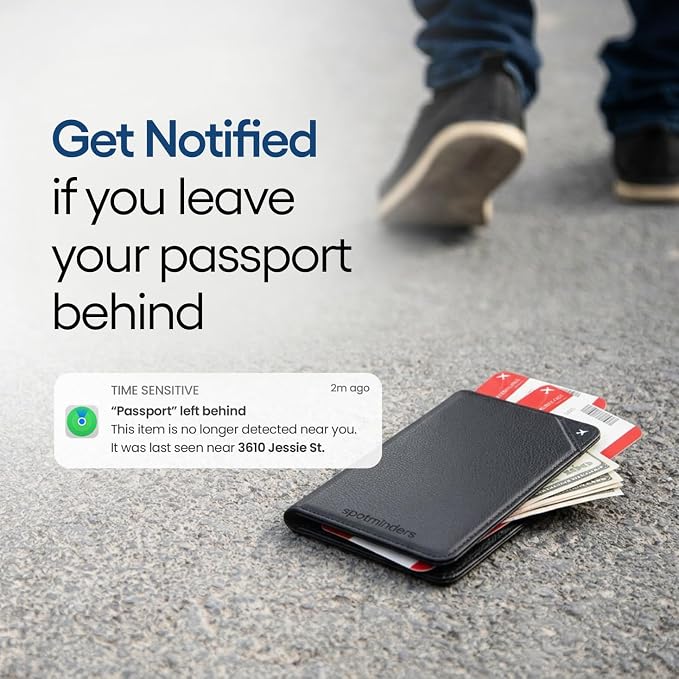 Apple MFi Certified Trackable Passport Holder for Travel (iOS Only) Works with Apple Find My, Rechargeable Passport Cover Air 3-Year Battery Life, Black RFID Blocking Travel Wallet Gift