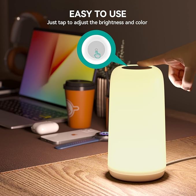 Touch Bedside Table LED Lamp, [Sleek Design & RGB Mode] Multi-Color Dimmable with Warm White Lights, Birthday Gifts for Women Mom, Smart Nightstand Small Lamp for Bedroom Living Room Home Decor