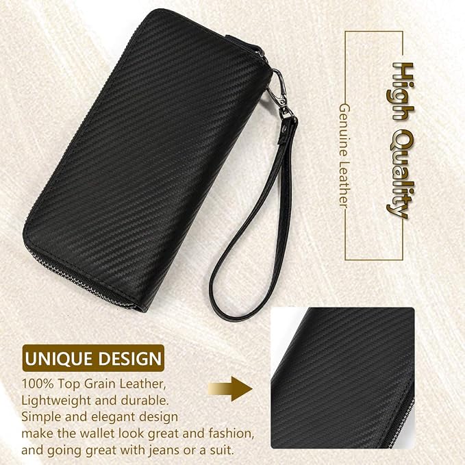 Genuine Leather Long Wallet for Men, Large Capacity Purse Clutch Bag Handbag Checkbook Cash Credit Cards Phone Holder | Large Capacity