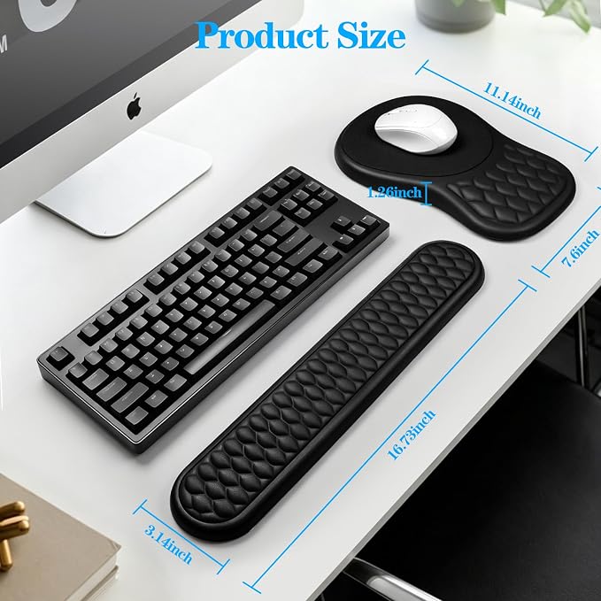 Wrist Rest for Computer Keyboard and Mouse Pad Set with Massage Design | Ergonomic Memory Foam Wrist Support Mouse Pad for Pain Relief, Easy Typing, Desk Wrist Pad for Office Home(2-in-1 Black)