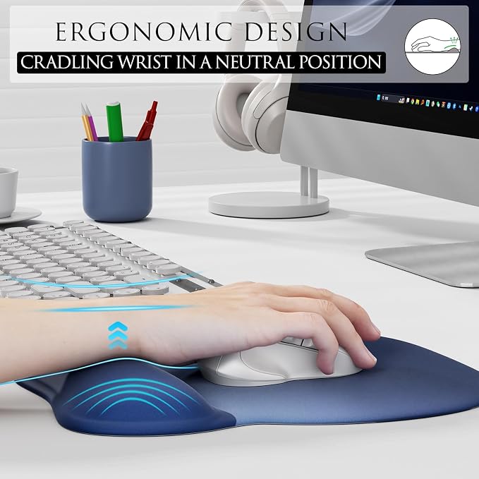 MROCO Ergonomic Mouse Pad with Gel Wrist Rest, 9.4 x 8.1 in, Blue Gradient | Ergonomic Shape Design, Multiple Pattern Options, Gel Wrist Comfort, Smooth Lycra Surface, Non-Slip PU Base