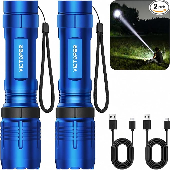 Victoper Red Rechargeabe Flashlight 2 Pack, High Lumens 5 Modes LED Bright Tactical Flashlights, Waterproof Zoomable Flash Light for Outdoor, Gifts for Camping Essentials Gear