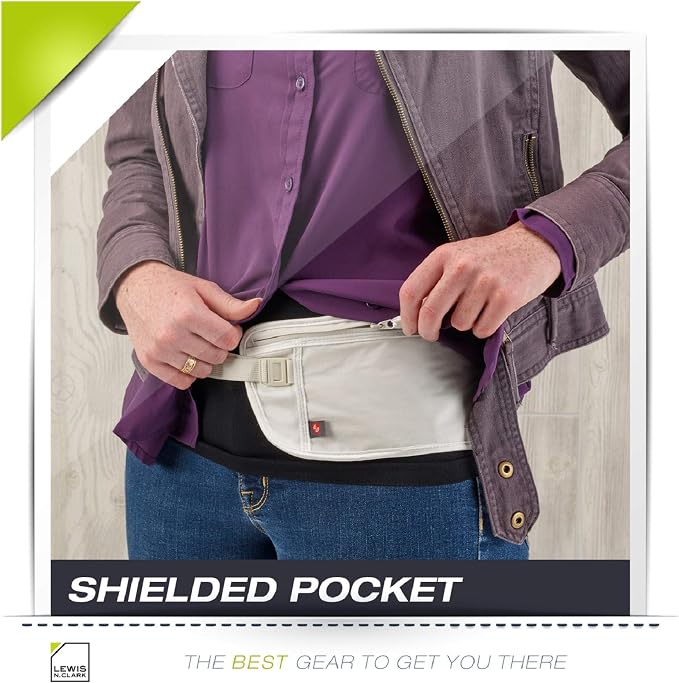Lewis N. Clark Travel Money Belt Pouch, Slim RFID Blocking Anti Theft Waist Stash Pouches for Cash, Cards and Passport Holder