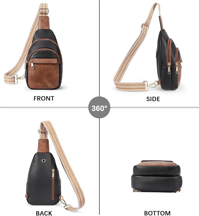 BOSTANTEN Sling Bag for Women Leather Crossbody Bags Fanny Pack Chest Bag for Travel | Adjustable Wide Strap, Small, Anti Theft, Lightweight, Multi Pockets and Carrying Way, Card Slot, Cute Trendy for Everyday