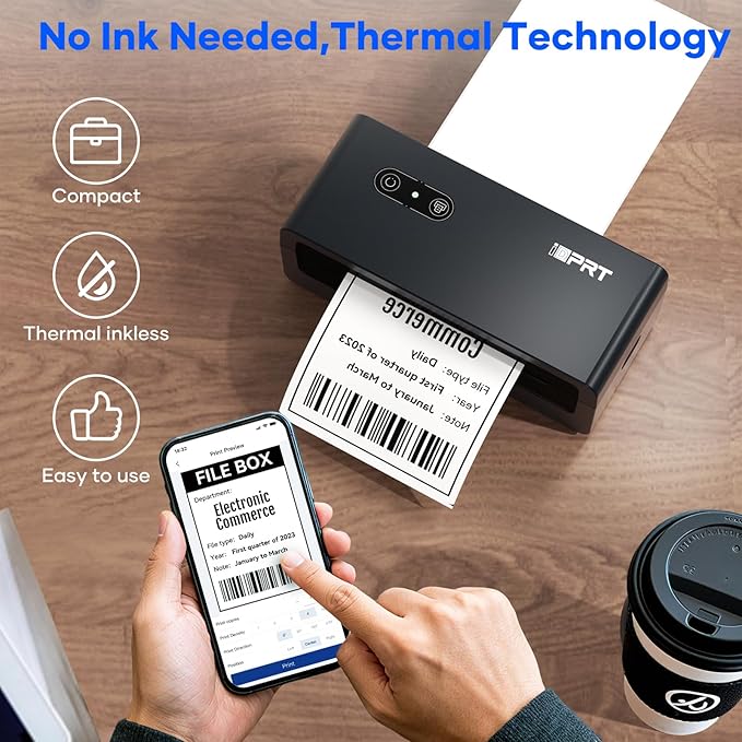 iDPRT Bluetooth Thermal Shipping Label Printer 4x6 Label Maker for Small Business Packages, Compatible with Android,iPhone and Windows, and Works with Ebay, Amazon, Shopify, USPS