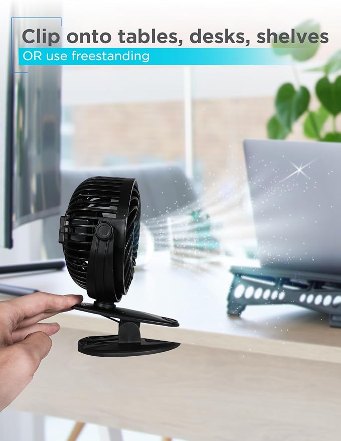 BLACK+DECKER 4" Convertible Cooling Fan, 3-Speed, Type-C USB, 2-Pack, Black | Table Clip and Standing Fan for Home or Office, Portable for Tabletop with 3 Speed Settings and Adjustable Tilt Angle, 2-Pack