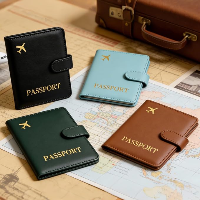 Passport Holder with AirTag Slot, Travel Passport Book Wallet | RFID Blocking, PU Leather, Cards Pocket, Cash Pocket, Passport Case, Women Men Travle Gifts, Travel Essentials