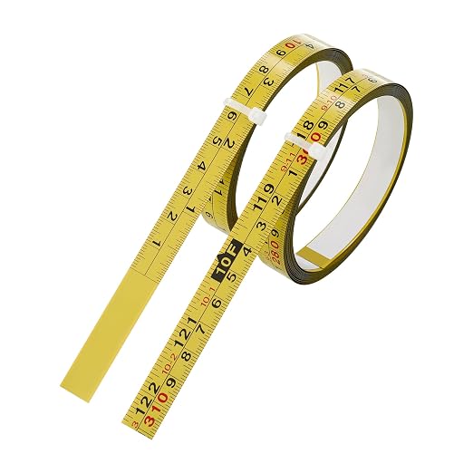2 Packs Steel Self-Adhesive Measuring Tape, Right to Left Reading | 310cm or 122-Inch Imperial and Metric Tape Measure, 1/2-Inch Peel and Stick Ruler Tape for Woodworking, Saw, Yellow