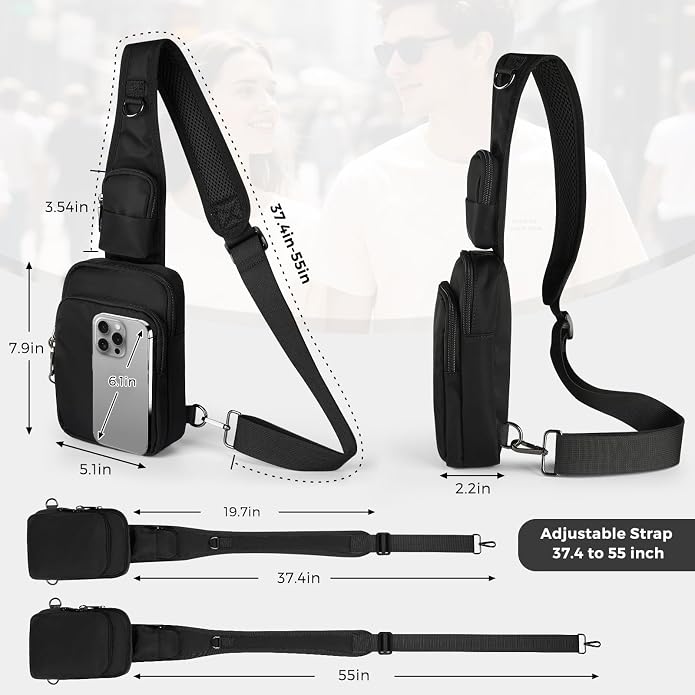 Sling Bag, Crossbody Bag with Zipper Lock, RFID Blocking & Water Resistant for Men and Women