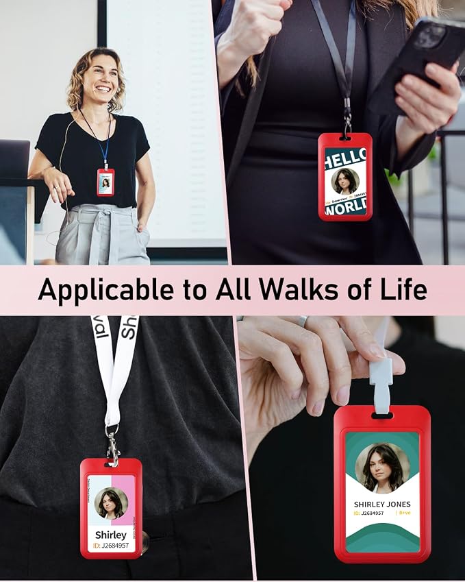 Uniclife 10 Pack Sliding ID Badge Holder - Hard Red Vertical Plastic Case Protector Pouch With Clear Window for Office School ID, Credit Cards, Proximity Key Cards, Driver's Licenses and Passes