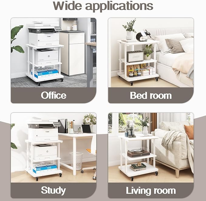 Natwind Printer Stand, 24''x20''x26'' Large Printer Table with Storage Shelf, 3 Tier Rolling Printer Cart with Wheels,Multifunctional Shelves for Home Office（White）