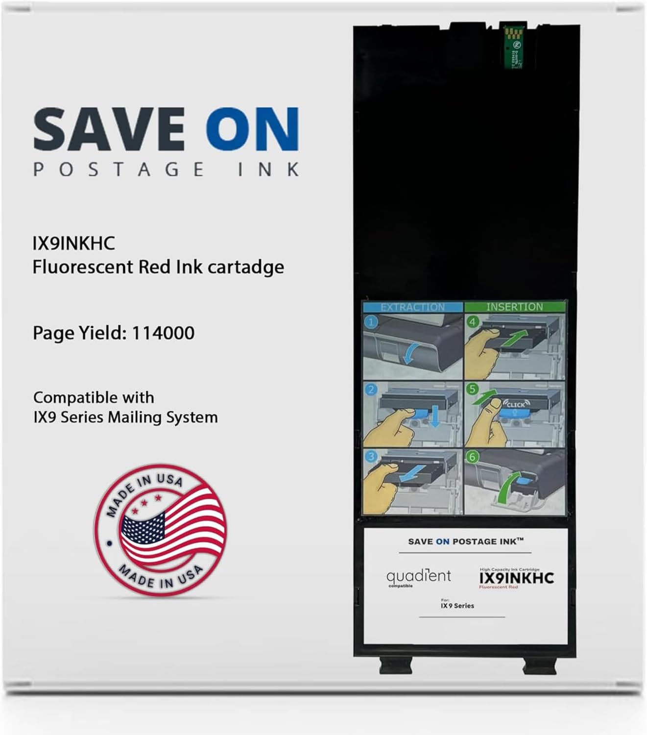 Save On Postage Ink IX9INKHC Postage Meter Cartridge Genuine Compatible with Neopost Postage Machine Ink – Quadient IX9INKHC HI-Cap Ink Tank for IX9 Series Mailing System – IX9 / IX9INKHC Ink Tank