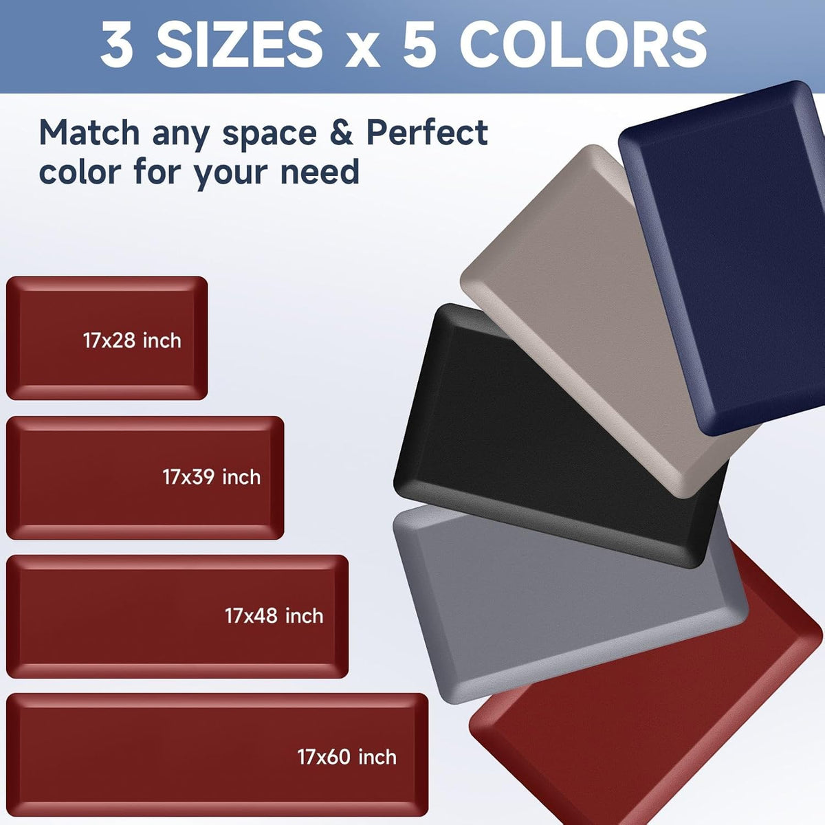4/5 Inch Thick Kitchen Mat Anti Fatigue Mat Kitchen Rugs Kitchen Decor Non-Slip, Stain Resistant, Waterproof Kitchen Mats Desk Mat for Kitchen, Office, Workshop, Red, 17'' x 60''