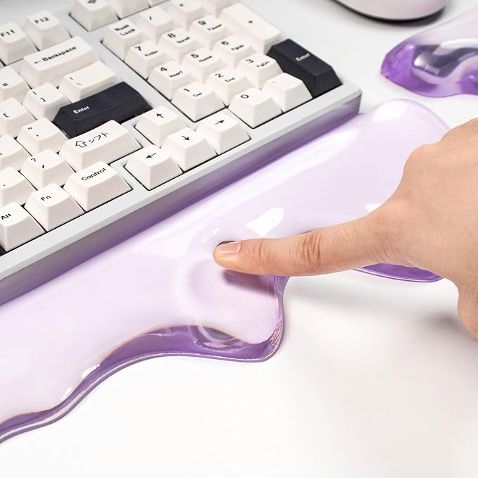 Clear Gel Wrist Rest for Keyboard and Mouse, Wrist Rest Set, Cute Ergonomic Silicone Wrist Rest for Keyboard 60%/68%/75% (Purple)