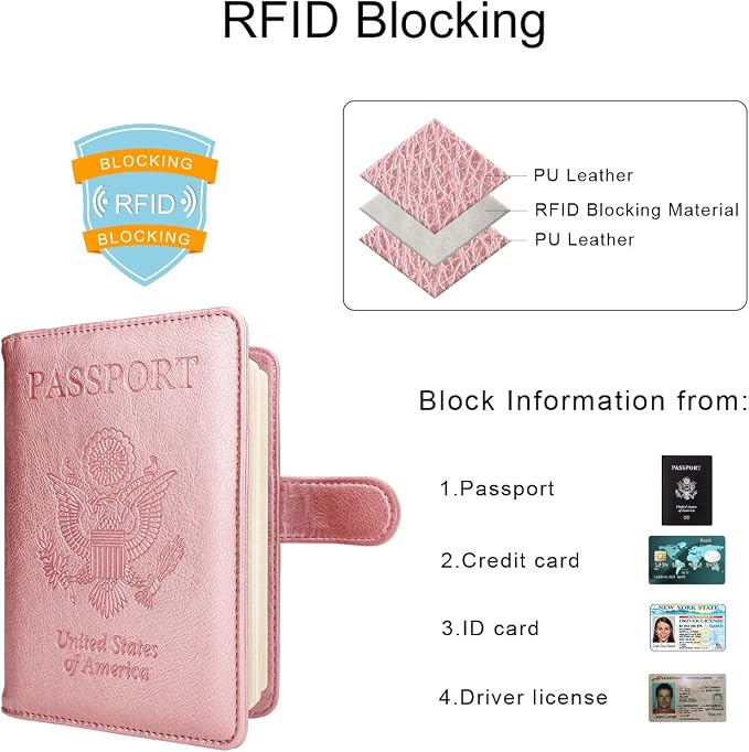 WALNEW Passport Holder for Travel, RFID Passport Wallet, Travel Essentials | PU Leather Passport Cover Case with Pen Holder, Travel Must Haves Accessories, Passport Book Holder for Women