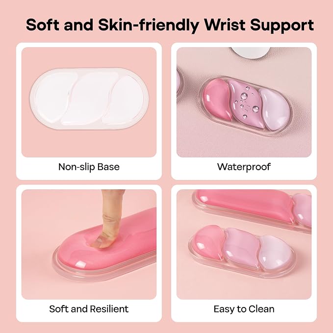 EPOMAKER CloudGel Wrist Rest for Keyboard and Mouse, 2 Pieces | Silicone Wrist Support, Anti-Slip Rubber Bottom, Ergonomic Design, Suitable for Office/Computer/Laptop/Gaming (Pink)