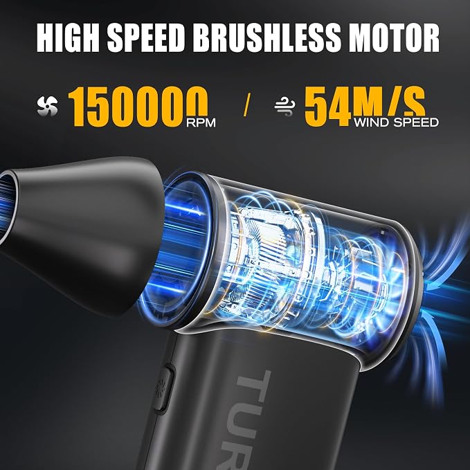 Houselife Compressed Air Duster for Computers - 150,000 RPM Brushless Motor Mini Blower, Small Hand Held Blower & Reusable Canned Air Alternative for PC, Keyboard Cleaning (0.66 lbs)