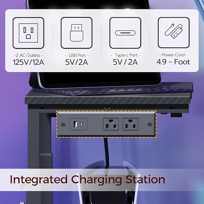 Computer Tower Stand with Power Outlet, Mobile PC Stand for Floor, Height Adjustable PC Holder Cart Under Desk, 26.6"-32.7" H, for Home Office, Gaming Room, Black PCHS215E01