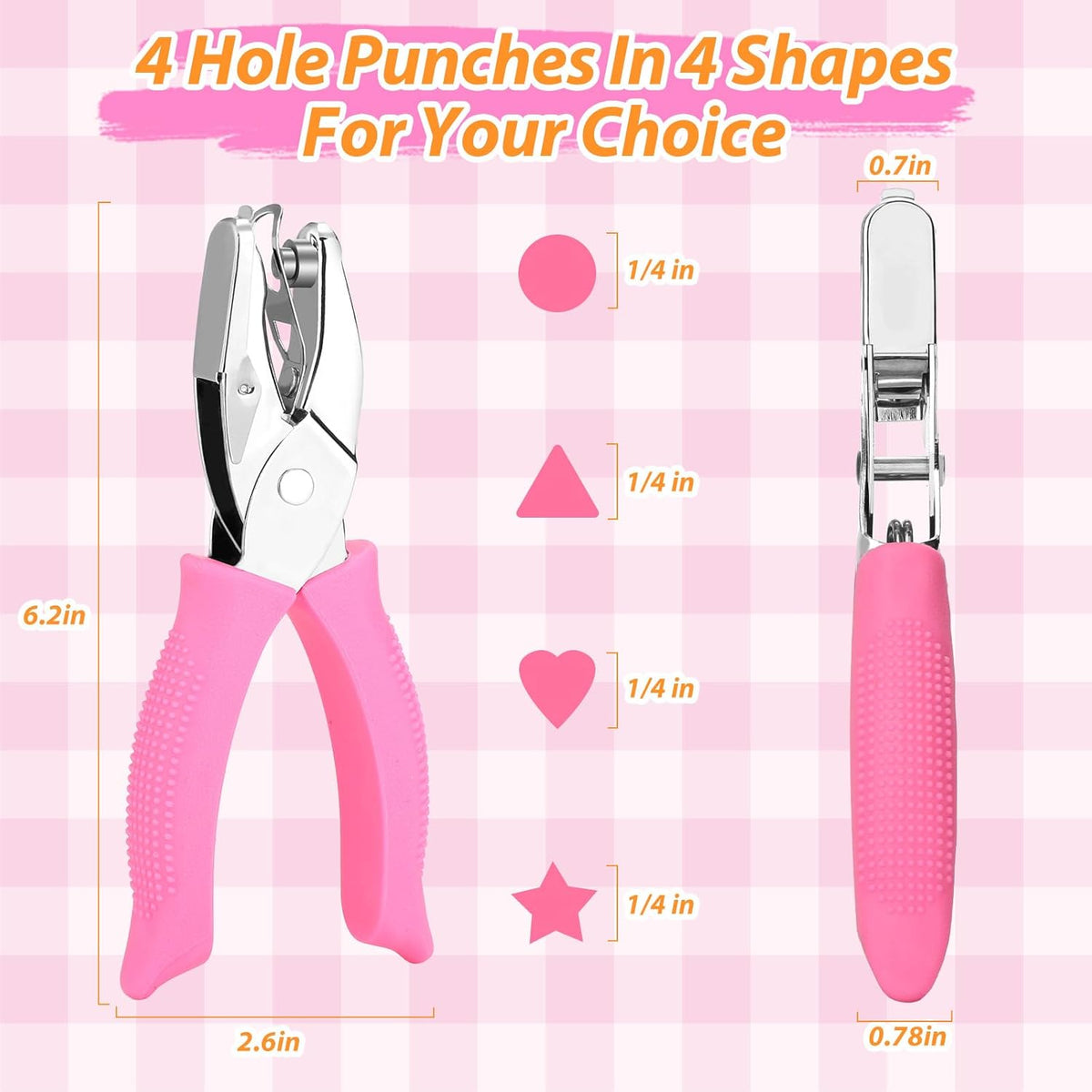 4 PCS 1/4" Hole Punchers for Crafts, Single Hole Punch Shapes with Circle Heart Star Triangle, with Soft-Handled for Binder Scrapbooking Classroom Card Punching Reinforcement Stickers