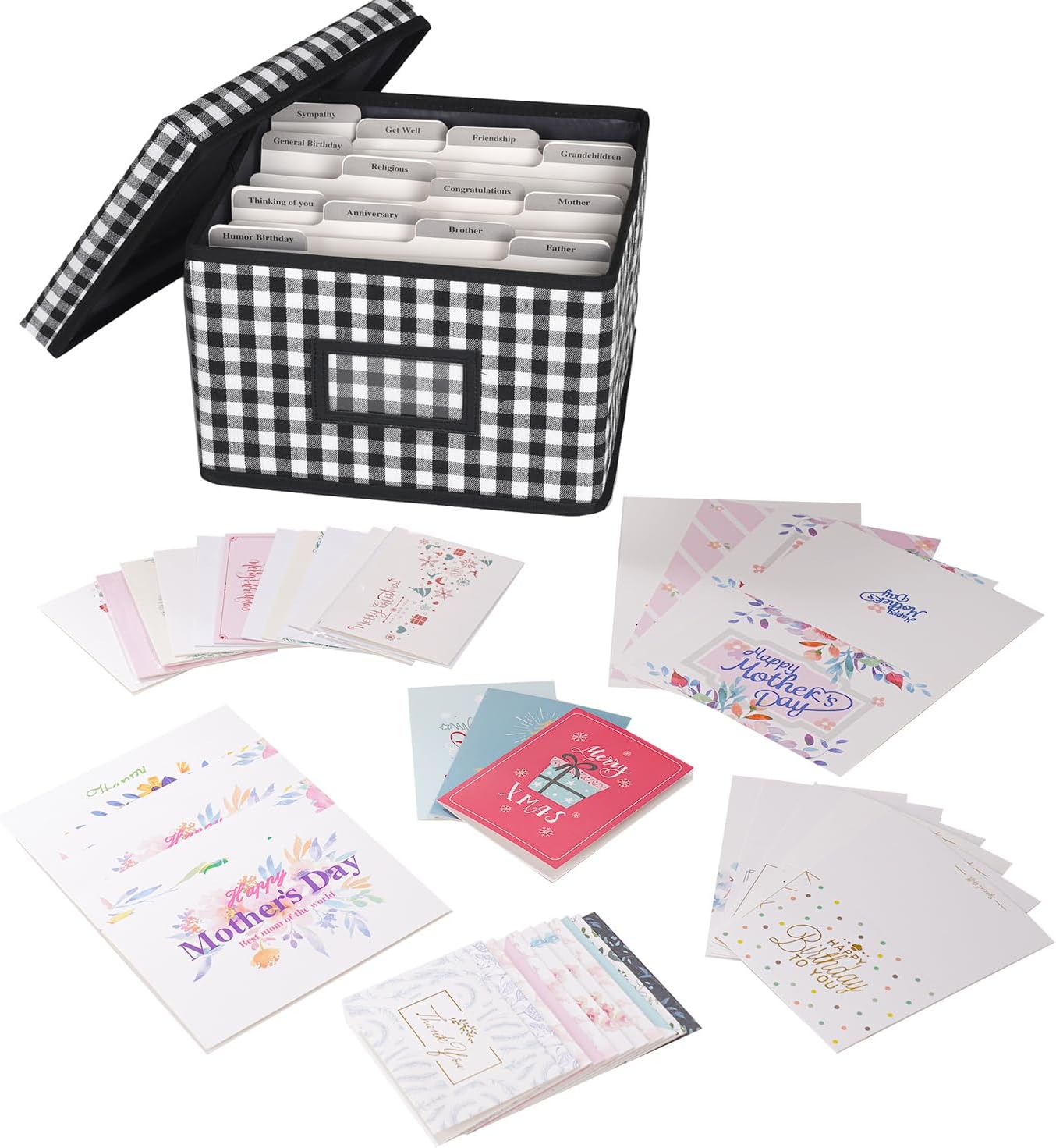 Greeting Card Organizer and Storage Box with 15 Adjustable Dividers, Stores 140+ Cards, Suitable for Storing Greeting Cards, Envelopes, Stickers, Photos, Notecards and More,2-Pack