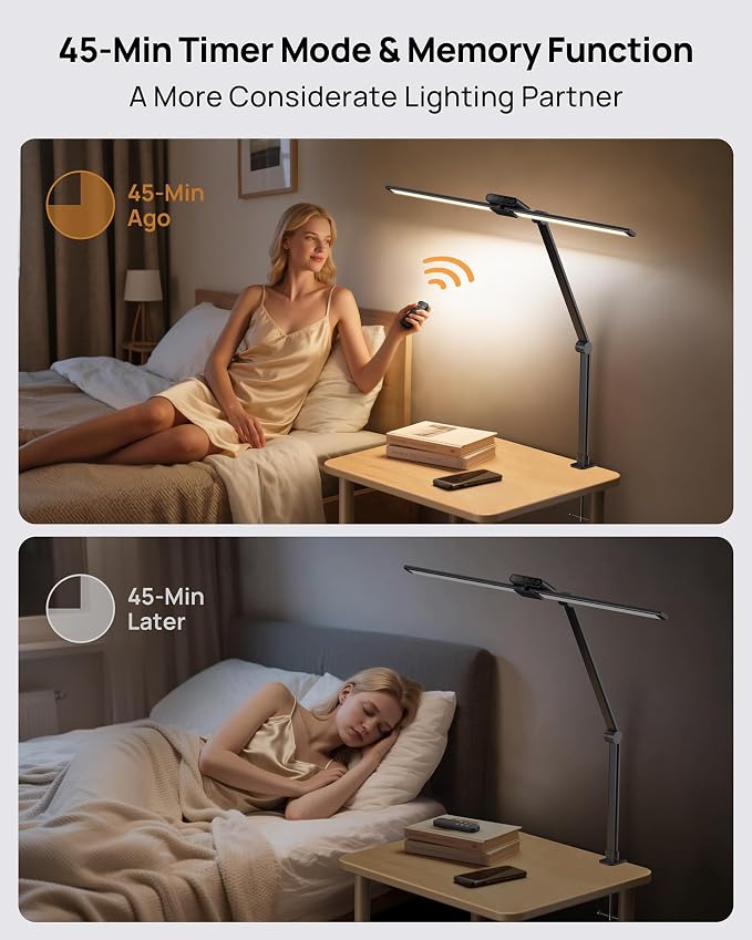 TROND LED Desk Lamp with Clamp, 29.55'' Tall Desk Light with Remote, Black | 1500LM Bright Table Lamp, Swing Arm Clip on Light, Eye-Caring, Touch Control Dimmable for Home Office Monitor Reading