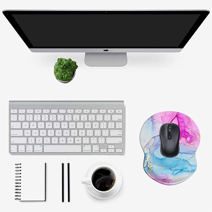 Mouse Pad with Wrist Support, Non Slip Mousepad Wrist Rest for Office, Computer, Laptop & Mac-Comfortable & Lightweight Ergonomic Support Mouse Mat(DL-Pink Blue Marble-3)