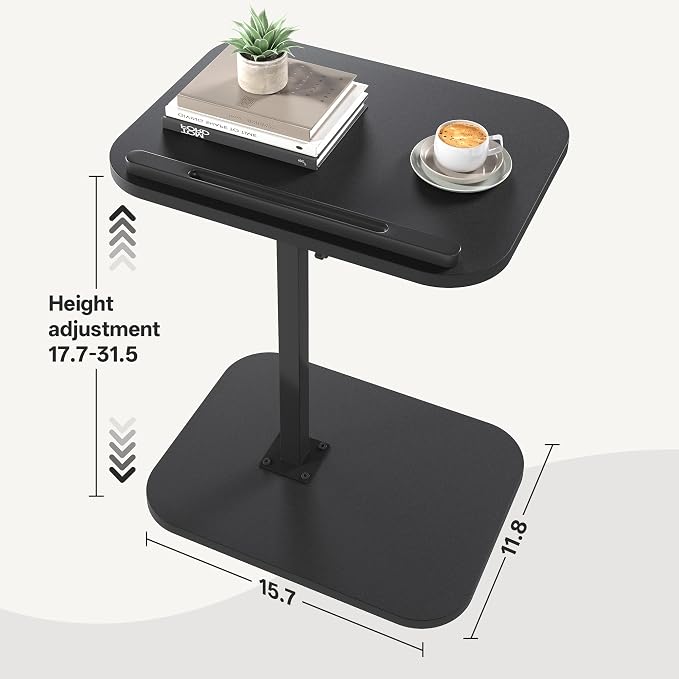 TV Tray Table, Sofa Side Armrest Tray, C Shaped End Table | Adjustable Height, Flip-Top, Snack Side Table with 360° Swivel and 180° Tilt, for Couch, Small Spaces, Bed, Chair, Black