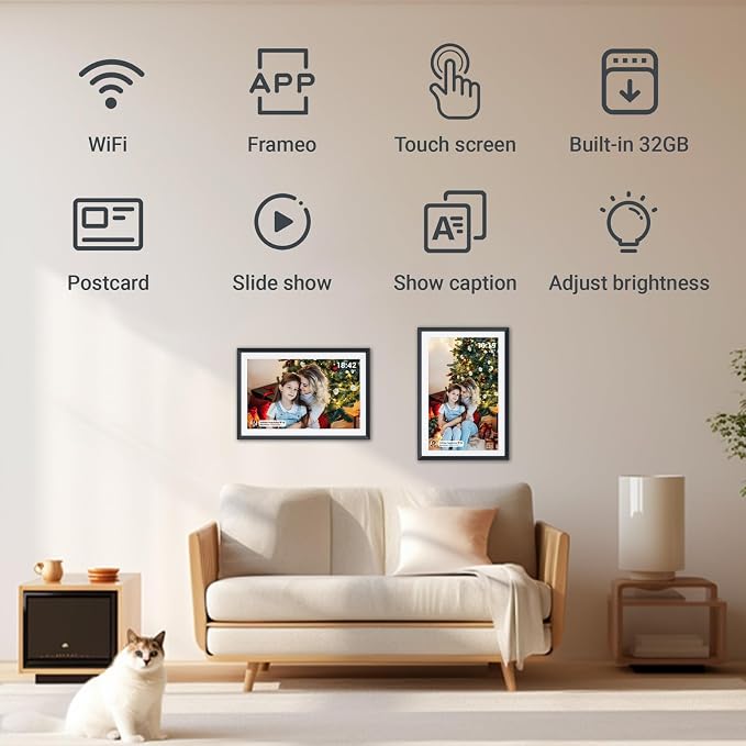 Frameo 10.1 in Smart WiFi Digital Photo Frame Electronic Picture Frame Slideshow Send Photos,32GB Ultra-Large Storage High Definition Display IPS Touch Screen Picture Frame