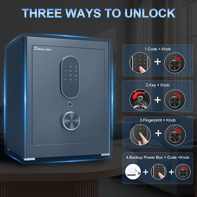 Safe Box, Money Safe with Fireproof Waterproof Bag, Medium Size Safes with Digital Keypad, Dual Alarm System, Removable Shelf for Valuables & Cash (Upgrade 2.0 CUFT Biometric