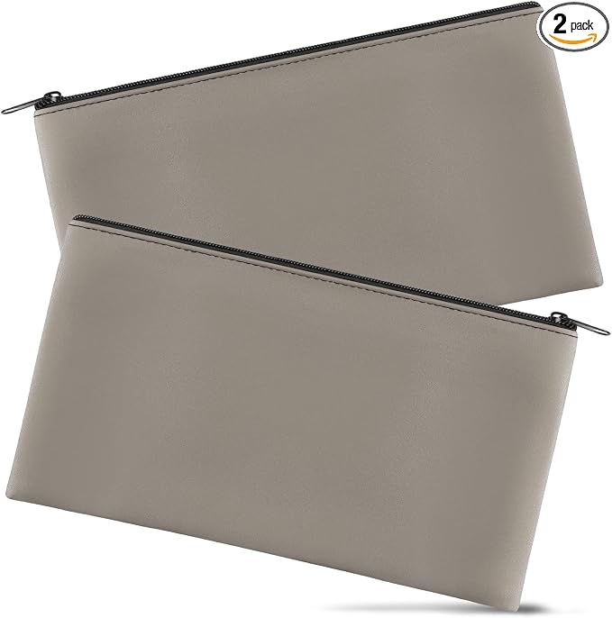 2 Pieces Money Bags with Zipper, 11x6.1 inch Money Pouch, Bank Bag, Cash Bag, Check Wallet, Cosmetics(Gray)