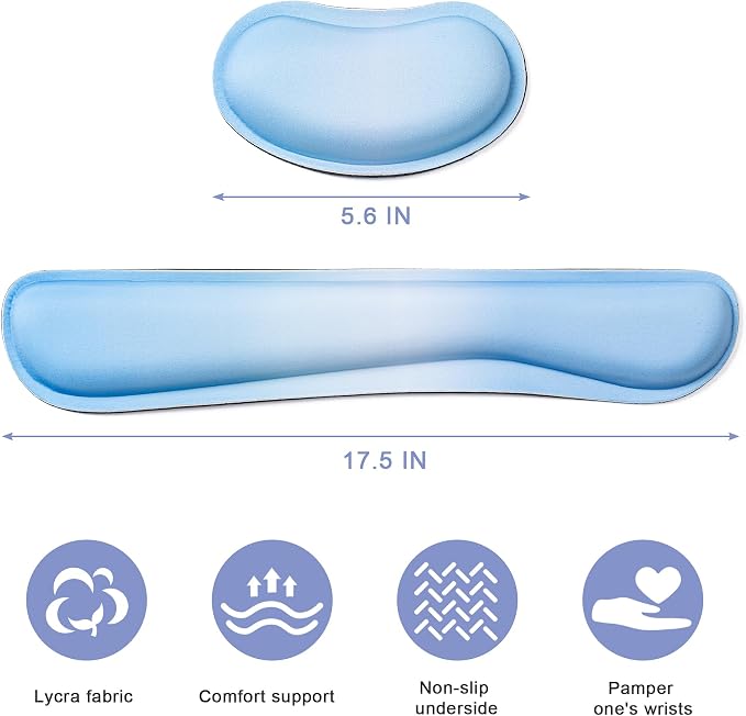 Keyboard Wrist Rest,Ergonomic Wrist Support for Keyboard,Gradient Blue | Computer Wrist Rest,Superfine Fabric and Gel Memory Foam Wrist Pad,Easy Typing&Pain Relief,Suitable for Office,Family