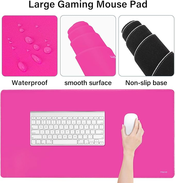 MOSISO Keyboard Mouse Pad Set, Large Gaming Mousepad&Keyboard Wrist Rest&Mouse Wrist Rest&Coaster, Ergonomic Non-Slip Mousepad&Easy Typing Cushion with Memory Foam for Home Office, Bright Rose