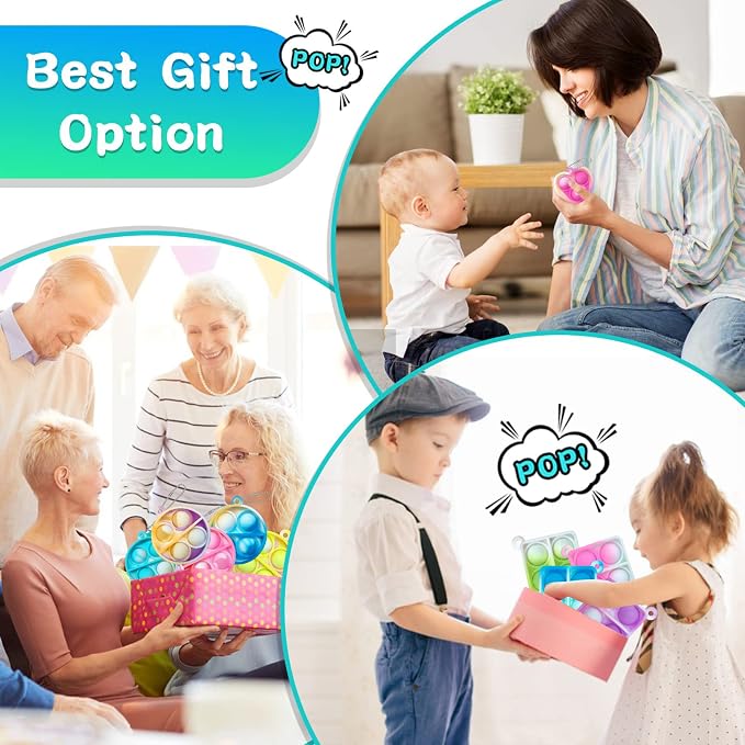 ONKULL Pop Fidget Keychain 60 Pack ,Mini Fidget Toys Bulk ,Sensory Toys for Kids ,Party Favors for Kids 4-8,8-12 Year ,Back to School Gifts for Classroom ,Birthday Goodie Bags Stuffers