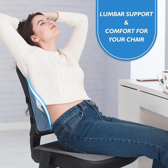 Lumbar Support Pillow for Office Chair, Back Support, Memory Foam, Light Blue