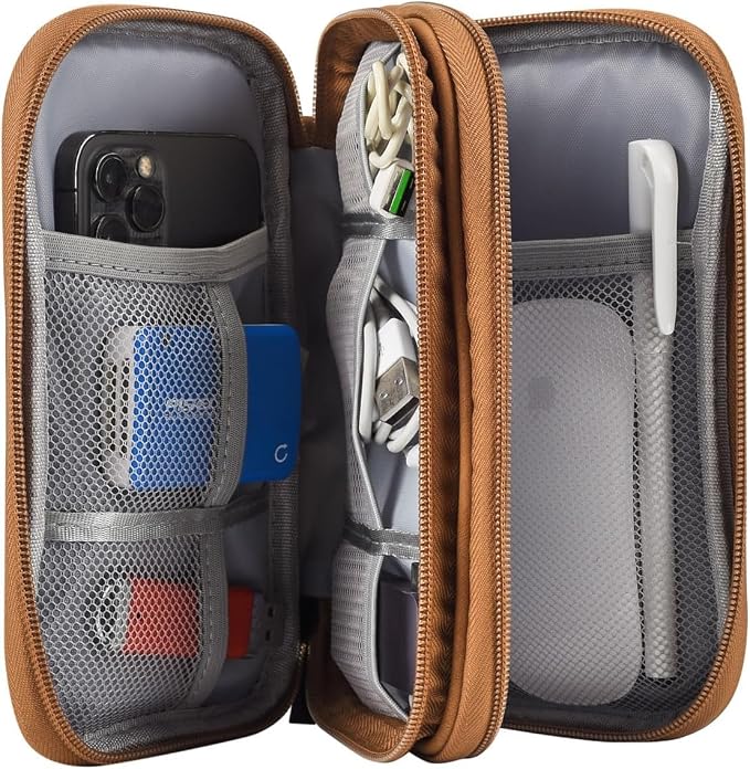 Electronic Organizer Travel Cable Accessories Case, Electronic Organizer Bag, Waterproof Electronic Accessories Organizer Case for Power Bank, Charging Cords, Chargers, Earphone, USB Cable - Brown