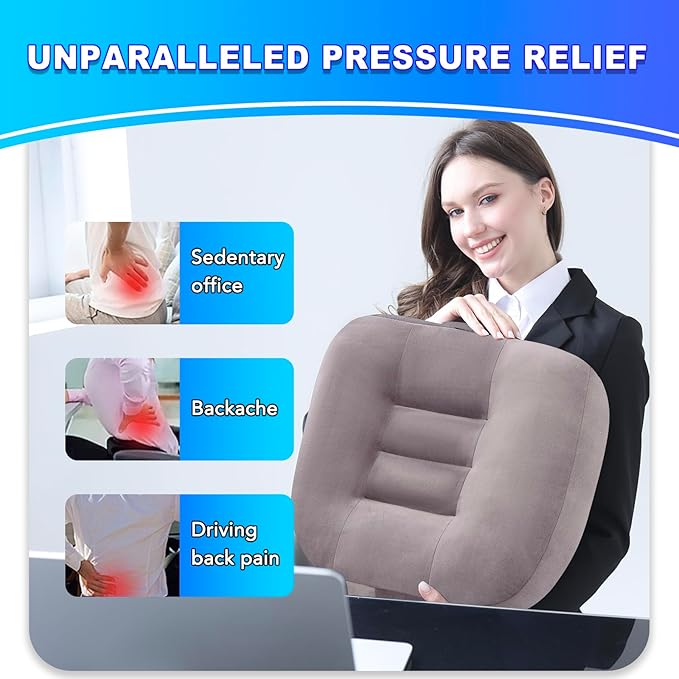 Extra Thick Seat Cushion, Large Chair Cushion Booster for Office Chair to Rise Height, Velvet Cover with Handle and Anti-Slip Bottom, PP Cotton Filling - Relieves Back Pain - 18"X16"X6" Grey