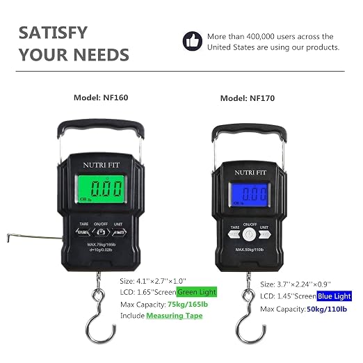 NUTRI FIT Luggage Scale Digital Suitcase Weighing Fish Portable for Travel | 2-Stage Precision, Max 110lb, Smart Tare, Backlit LCD, Lock Data, Handheld, Weight Suitcase with Hook, Travel, Fishing, Gifts