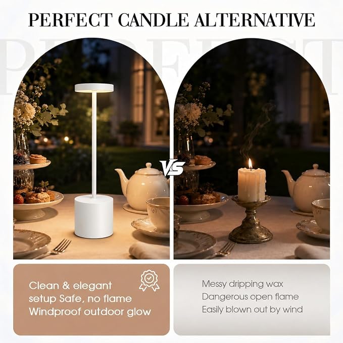 AUDLES White Cordless Table Lamp Set of 2, USB Rechargeable Touch Dimmable | Desk lamp with 3 color temperatures, touch control, USB charging, IP54 rated for bedroom, dorm, office, and nightstand