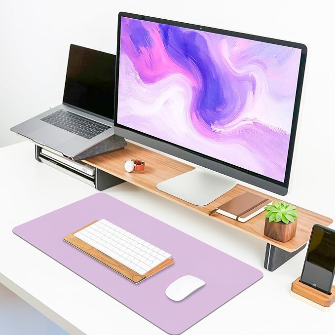 Leather Desk Pad Mat, Purple Desk Mat, 23.6" x 13.7" | Non-slip and Waterproof Computer Mat, Desk Protector for Office/Home, Desk Accessories for Women