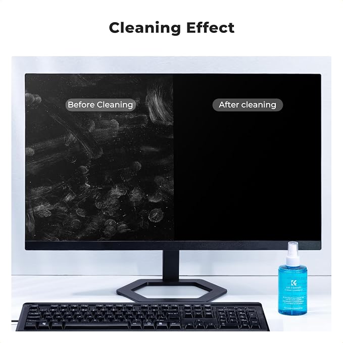 K&F CONCEPT 200ML Screen Cleaner Spray, with 2 Microfiber Cleaning Cloth | Double-Sided Velvet Cleaning Cloth,High-Efficiency Cleaning,Safe Formula Cleaner,Streak-Free,for TVs Tablets Phone Laptops