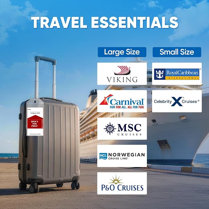 6 Pack Luggage Tags，Cruise Essentials 2026 &Travel Essentials，Cruise Must Haves for NCL, Princess, Carnival, Royal Caribbean & Celebrity Cruise Ships