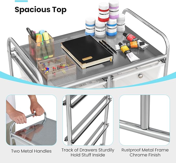 BECOMFORT 10-Drawer Rolling Cart with Drawers, Storage Carts on Wheels, Teacher Classroom Organizers with Metal Frame, Mobile Craft Carts, Trolley Utility Cart for School Office Play Room