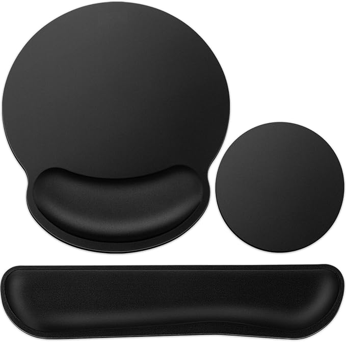 Mouse Pad Black, Ergonomic Keyboard Wrist Rest, Mouse Pad with Wrist Rest | Gaming Mousepad with Wrist Support, Memory Foam Wrist Rest Set for Computer Keyboard, Office Desk Accessories