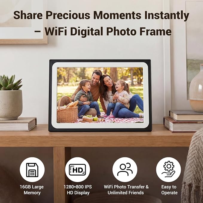 Uhale Digital Picture Frame 10.1 Inch HD Touch Screen Digital Photo Frame WiFi Enabled,16GB Storage,Auto-Rotate,Free Photo and Video Sharing to Family
