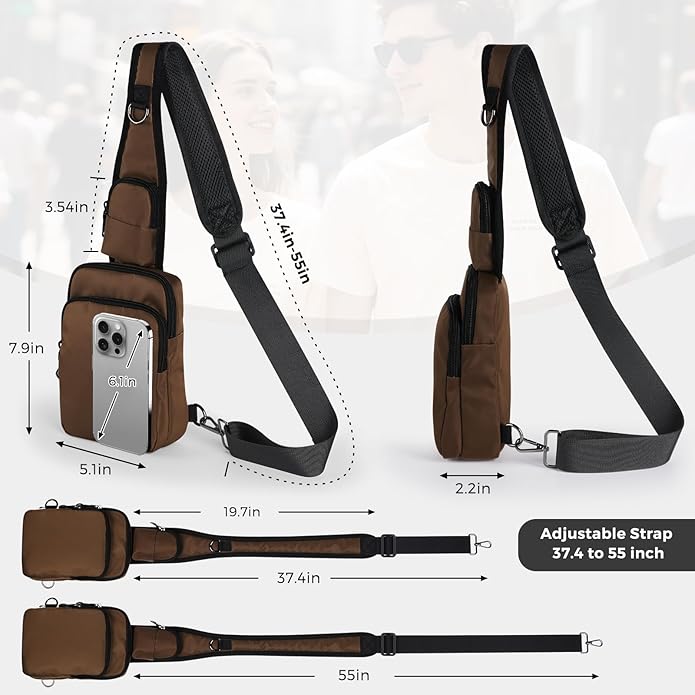 Sling Bag, Crossbody Bag with Zipper Lock, RFID Blocking & Water Resistant for Men and Women