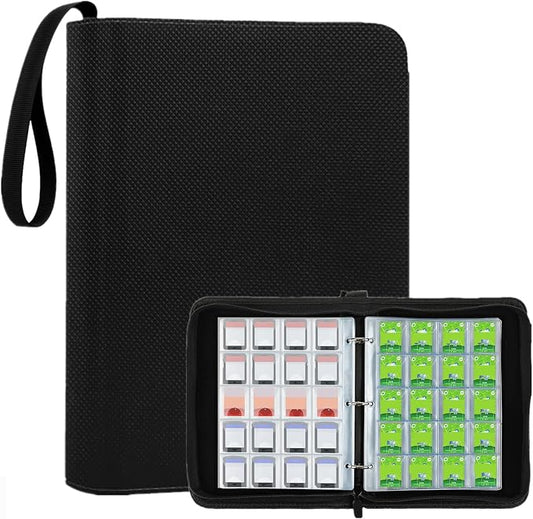 Mini Game Card Binder, 300 Slots Portable Card Holder Organizer, Water-Resistant Faux Leather Zipper Case for Game NFC Tags, SD Memory Cards, PS Vita Cartridges