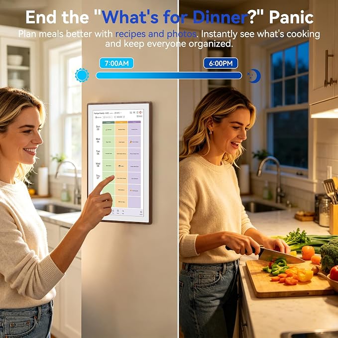 ANKRA 15.6" Digital Calendar, No Subscription Electronic Wall Calendar, Interactive Touchscreen Display for Family Schedules, Meal Planner, Chore Chart with Rewards, Digital Photo Frame, Wall & Desk Mountable (Walnut)