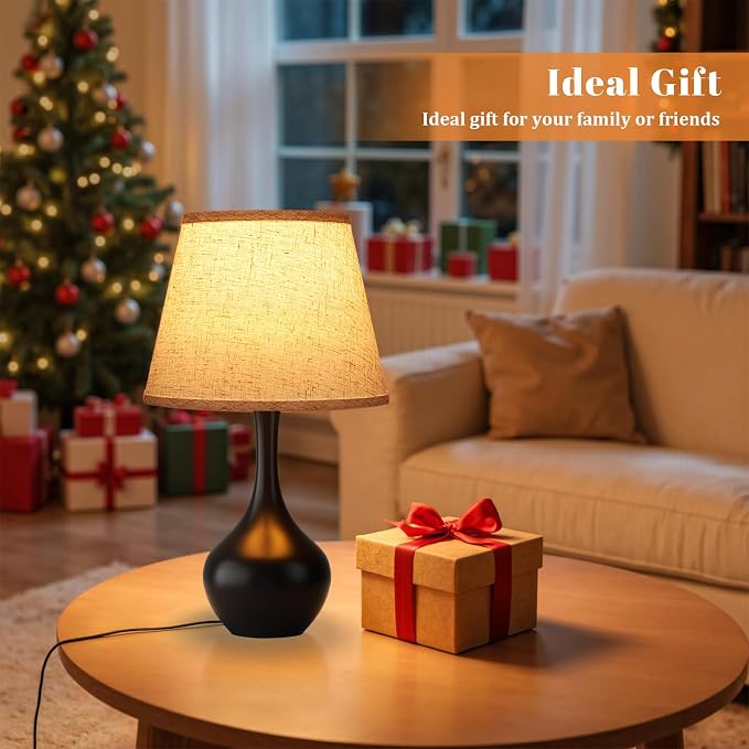 16.1" Touch Table Lamp for Nightstand, Dimmable Small Bedroom Lamp Set of 2 | Touch Control, Set of 2, Bulb Included, Black Bedside Lamps for Desk, Night Stands, Living Room, End Table, Corded