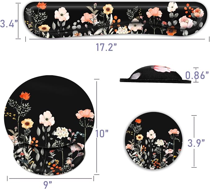 Ergonomic Mouse Pad with Wrist Rest and Keyboard Wrist Rest, Mousepad | Memory Foam Wrist Rest for Computer Keyboard, Pain Relief, Non-Slip Base, Mouse Pad Wrist Support for Gaming, Garden Flowers